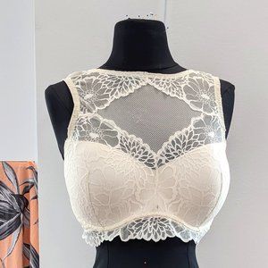 Victoria Secret PINK White Lace High Neck Bra L-DD